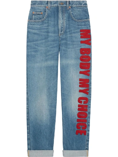 Shop Gucci My Body My Choice Jeans In Blue