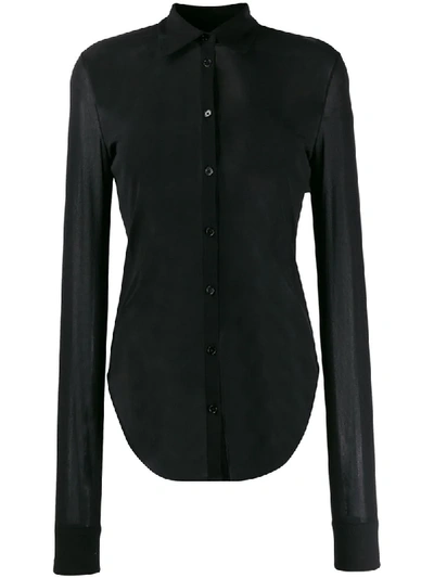 Shop Jil Sander Sheer Curved-hem Shirt In Black