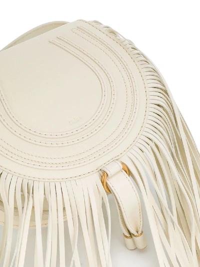 Shop Chloé Mini Marcie Fringed Crossbody Bag In Neutrals