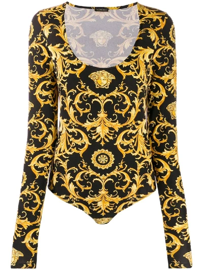 Shop Versace Baroque-print Bodysuit In Black