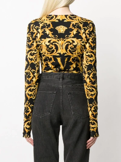Shop Versace Baroque-print Bodysuit In Black