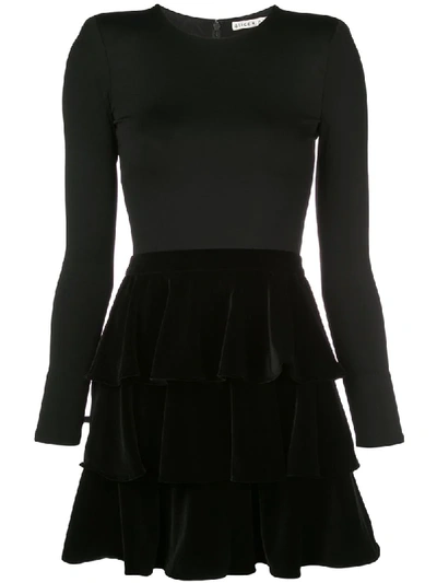 Shop Alice And Olivia Tiered Velvet Mini Dress In Black