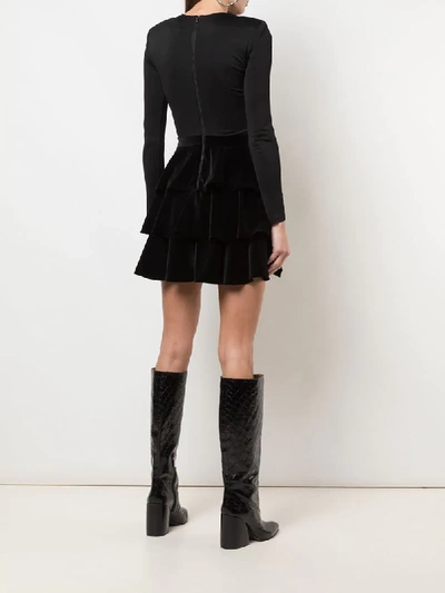 Shop Alice And Olivia Tiered Velvet Mini Dress In Black