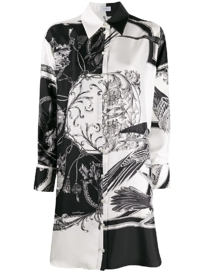 Shop Ferragamo Floral Print Long-line Shirt In Black