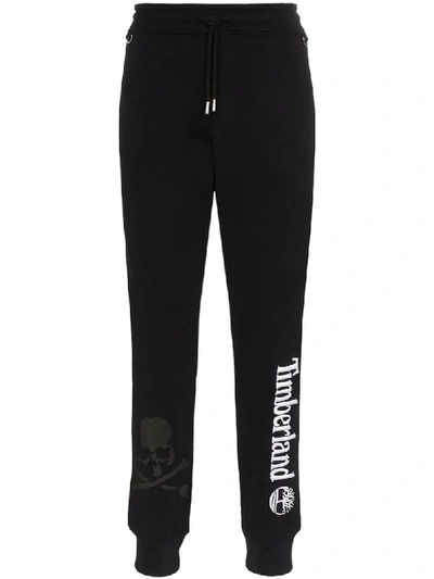 Shop Mastermind Japan X Timberland Logo Print Cotton Sweatpants In Black