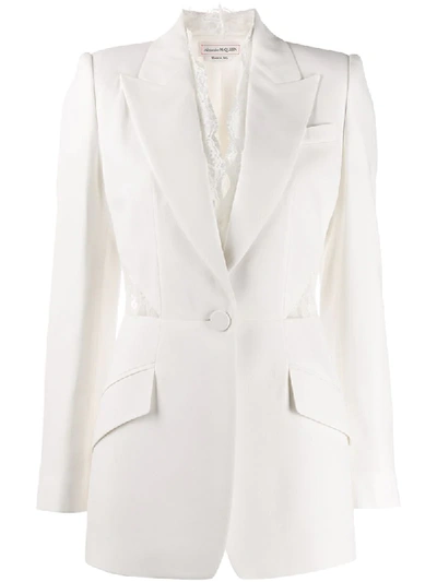 Shop Alexander Mcqueen Lace Leaf Single-breasted Blazer In White