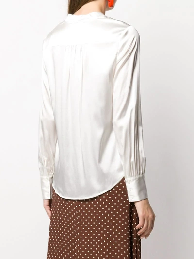 Shop Pinko Petrali Band-collar Satin Blouse In White