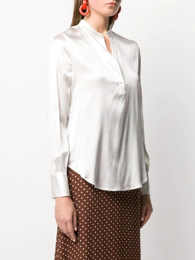 Shop Pinko Petrali Band-collar Satin Blouse In White