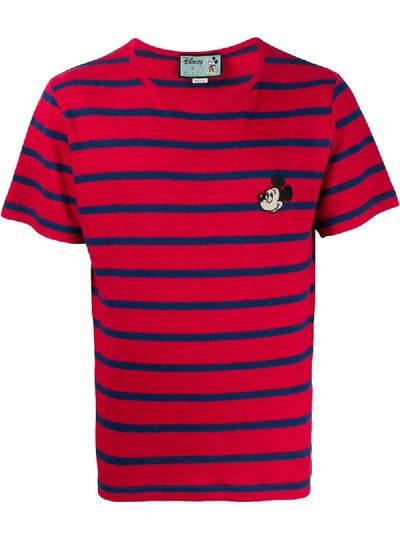 Gucci Men's X Disney Mickey Mouse-patch Striped T-shirt In Red