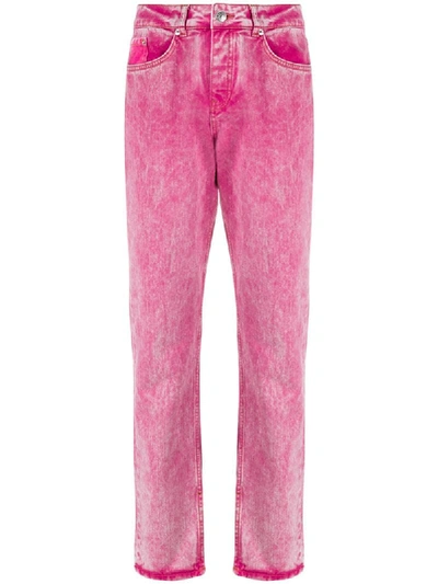 Shop Ganni Low-rise Washed Denim Jeans In Pink