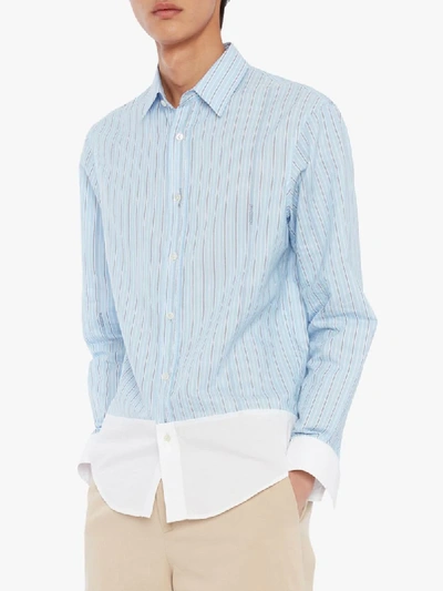 Shop Jw Anderson Logo Stripe Panelled Shirt In Blue