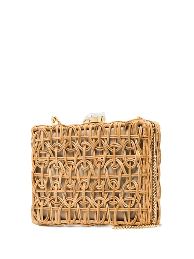 Shop Aranaz Chain-trimmed Woven Straw Bag In Neutrals