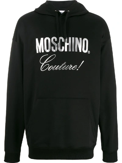 Shop Moschino Logo Detail Hoodie In Black