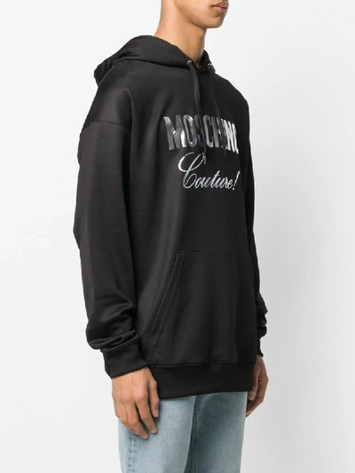 Shop Moschino Logo Detail Hoodie In Black