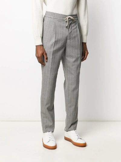 Shop Brunello Cucinelli Checked Slim-fit Trousers In Grey