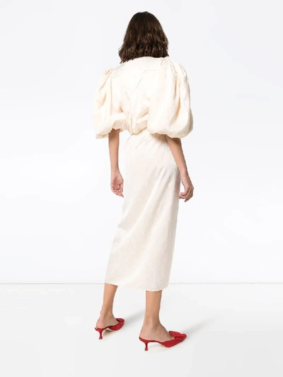 Shop Johanna Ortiz Everblooming Jacquard V-neck Midi Dress In Neutrals