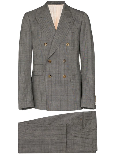 Shop Gucci Checked Wool Dinner Suit In Grey