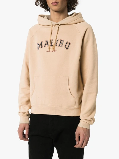 Shop Saint Laurent Malibu Logo Hoodie In Neutrals