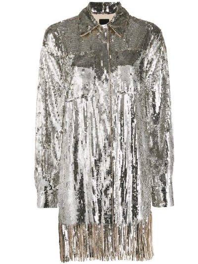 Shop Pinko Sequin Embroidered Shirt In Silver