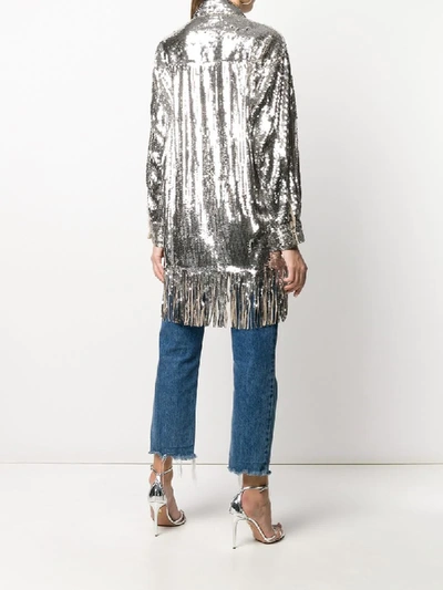 Shop Pinko Sequin Embroidered Shirt In Silver