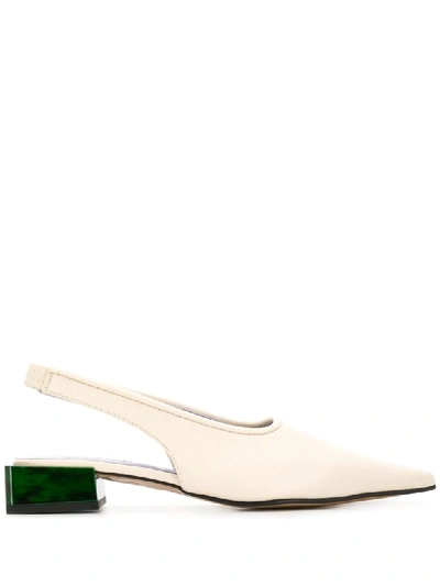 Shop Ganni Low-heel Slingback Pumps In White