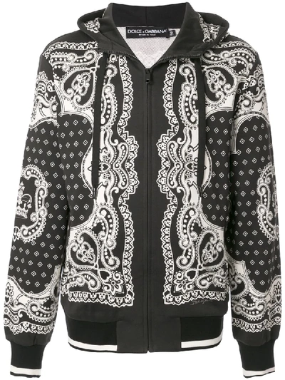 Shop Dolce & Gabbana Bandana Print Zip-up Hoodie In Black