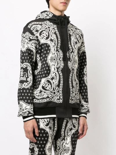 Shop Dolce & Gabbana Bandana Print Zip-up Hoodie In Black