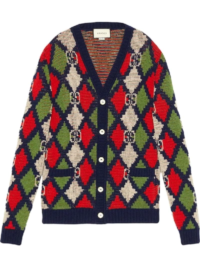 Shop Gucci Gg Rhombus Knitted Cardigan In Multicolour