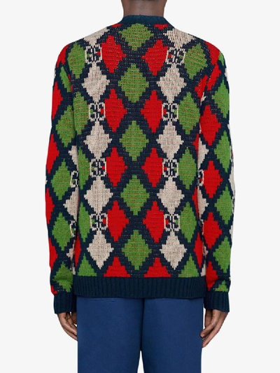 Shop Gucci Gg Rhombus Knitted Cardigan In Multicolour