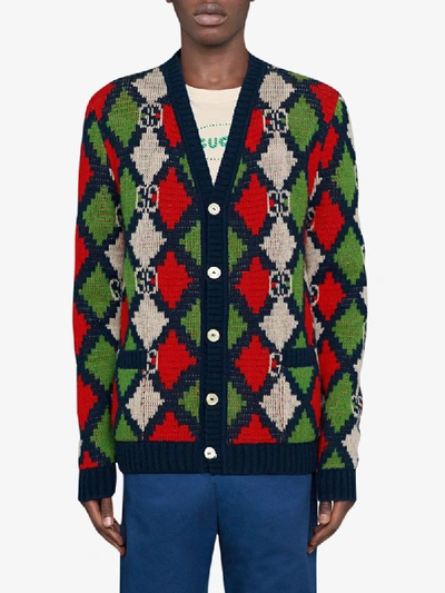 Shop Gucci Gg Rhombus Knitted Cardigan In Multicolour