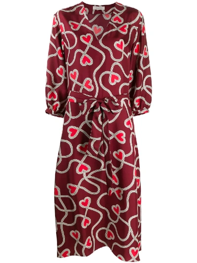 Shop Chinti & Parker Heart-print Silk Belted Dress In Red