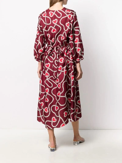 Shop Chinti & Parker Heart-print Silk Belted Dress In Red