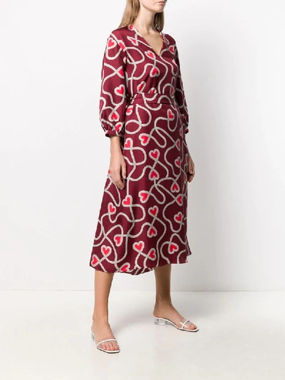 Shop Chinti & Parker Heart-print Silk Belted Dress In Red