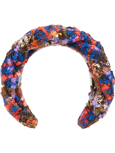 Shop Gucci Tweed Headband In Blue