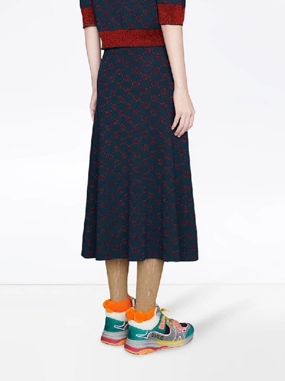 Shop Gucci Monogram Jacquard-knit Skirt In Blue