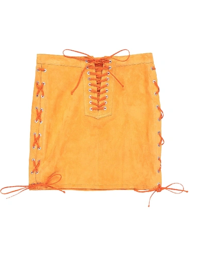 Shop Ben Taverniti Unravel Project Woman Mini Skirt Orange Size 6 Leather, Viscose, Cotton, Acrylic, Acet