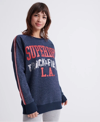 Shop Superdry La Track Boutique Crew Sweatshirt In Dark Blue
