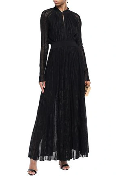 Shop Roberto Cavalli Pleated Crochet-knit Maxi Dress In Black