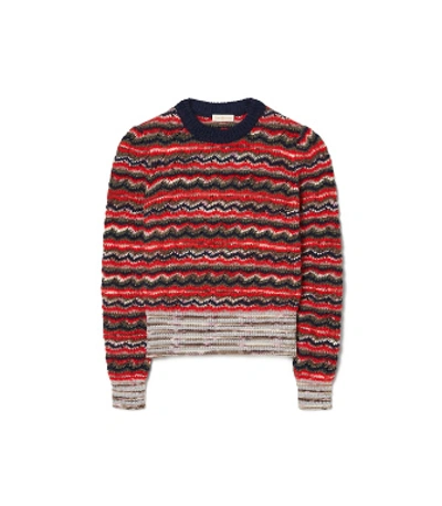 Shop Tory Burch Lurex Stripe Sweater In Navy Blue