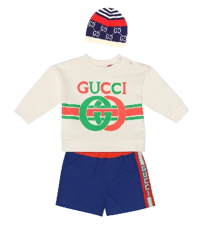 Shop Gucci Baby Gg Cotton Beanie In Blue