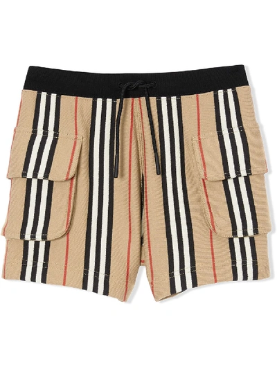 Shop Burberry Icon Stripe Drawcord Shorts In Neutrals ,black