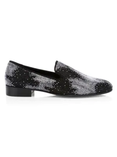 Shop Giuseppe Zanotti Men's Camoscio Swarovski Crystal Suede Loafers In Black Silver