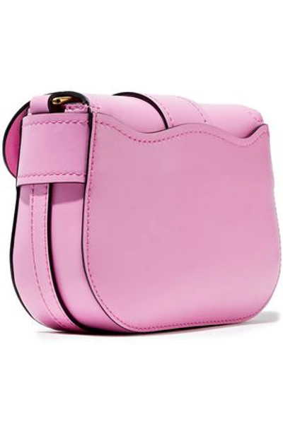 Shop Moschino Woman Hidden Lock Leather Shoulder Bag Bubblegum