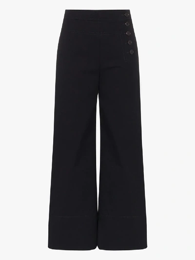 Shop Chloé Flared Buttoned Trousers In Blue