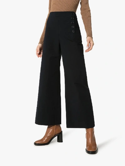 Shop Chloé Flared Buttoned Trousers In Blue