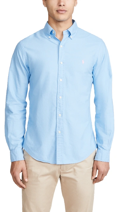 Shop Polo Ralph Lauren Long Sleeve Garment Dyed Oxford Shirt In Blue