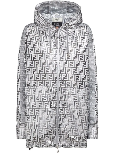 Shop Fendi Prints On Metallic Raincoat In Silver