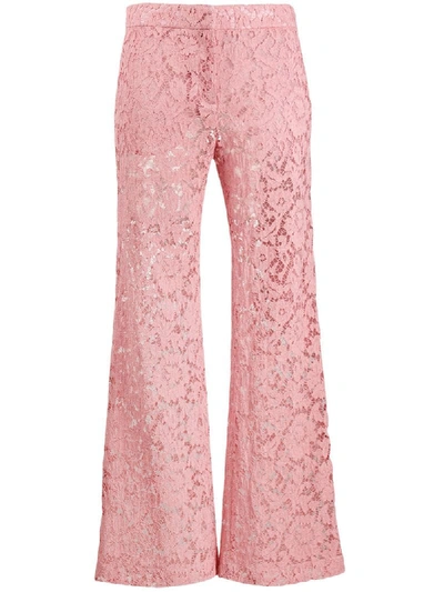 Shop Valentino Floral Lace Trousers In Pink