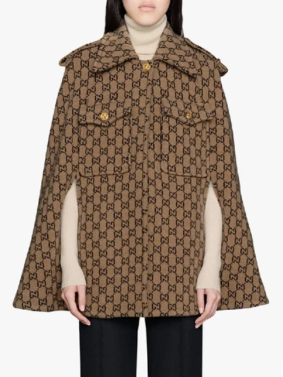 Gucci Gg-knit Wool Cape Jacket In Braun | ModeSens