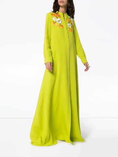 Shop Carolina Herrera Floral Embroidered Maxi Dress In Green
